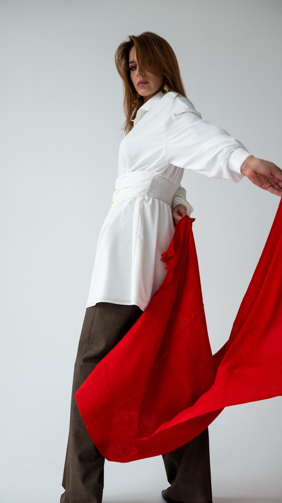 Puspašmina un zīda sarkana šalle