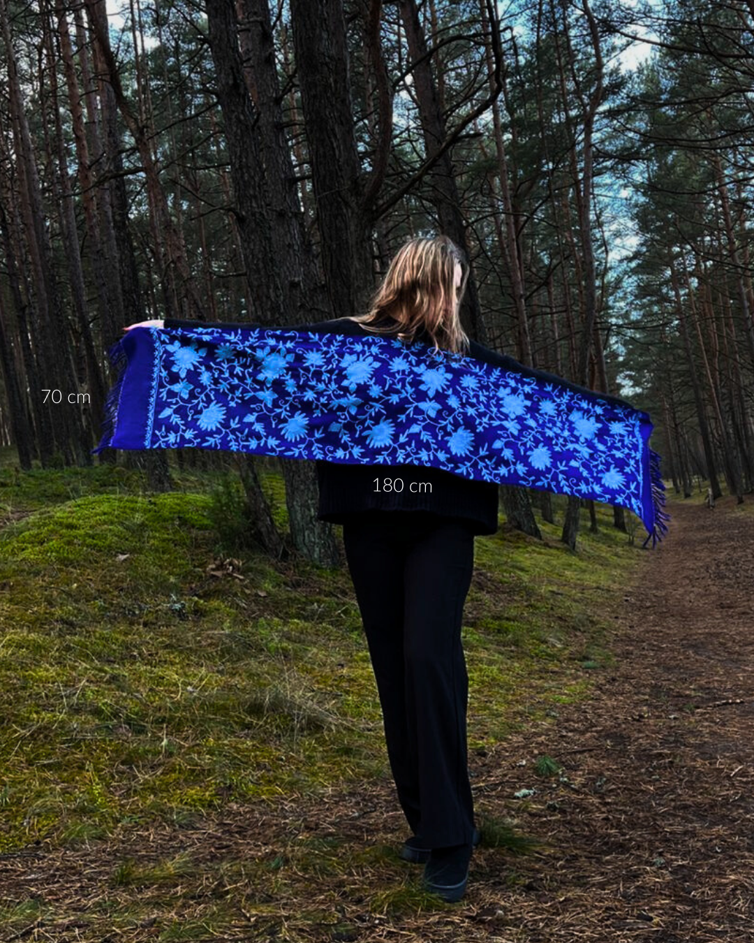 Zila šalle no Kašmīras, Indijas - 100% rokudarbs