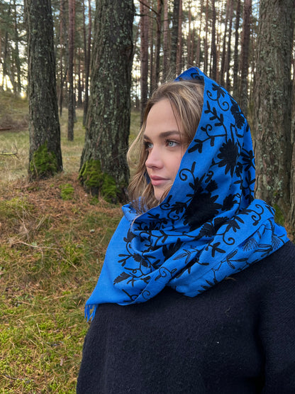 Zila šalle no Kašmīras, Indijas - 100% rokudarbs