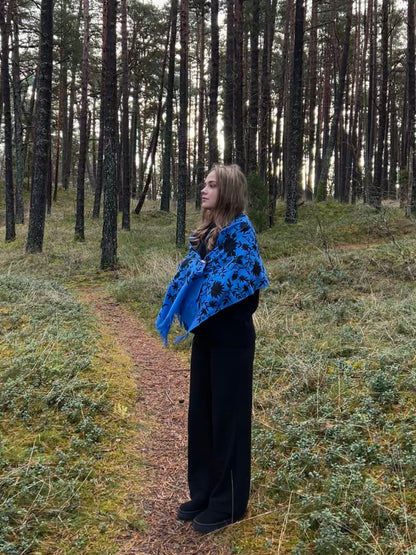 Zila šalle no Kašmīras, Indijas - 100% rokudarbs