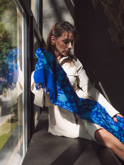 Zila šalle no Kašmīras, Indijas - 100% rokudarbs