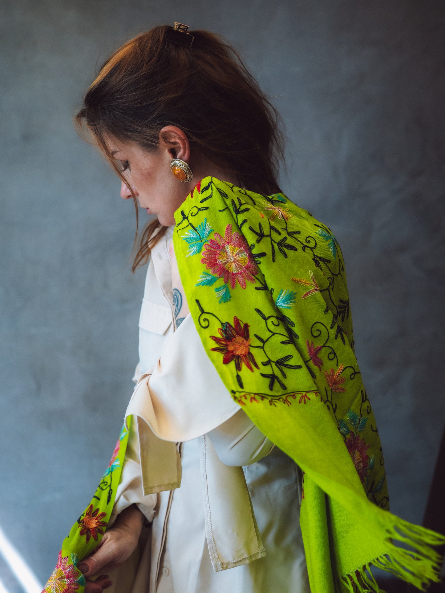 Zaļa šalle no Kašmīras, Indijas