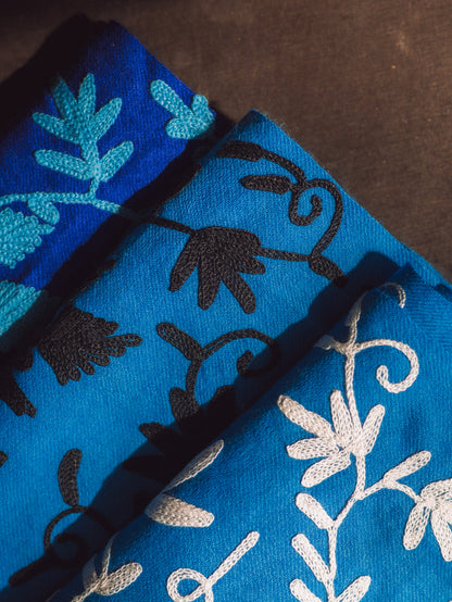 Zila šalle no Kašmīras, Indijas - 100% rokudarbs