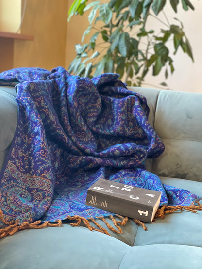 Oriental blue vilnas pleds no Kašmīras, Indijas