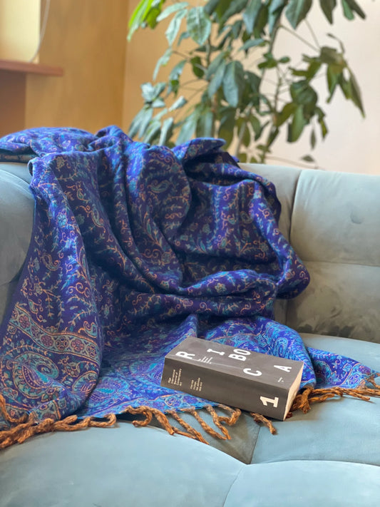 Oriental blue vilnas pleds no Kašmīras, Indijas