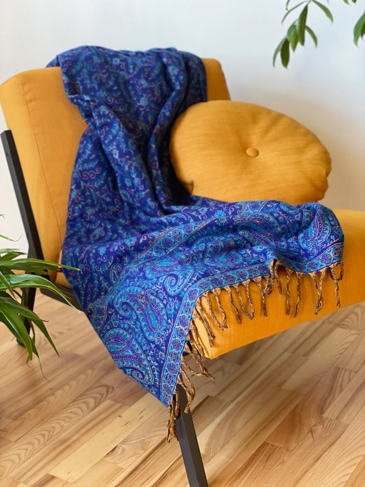 Oriental blue vilnas pleds no Kašmīras, Indijas