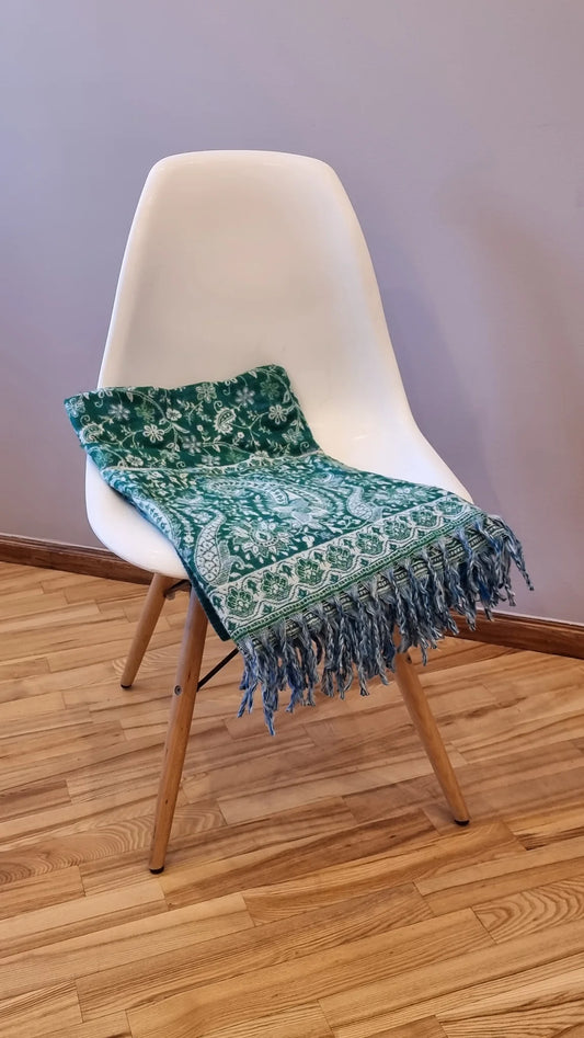 Pavasara zaļais vilnas pleds Spring Green no Kašmīras, Indijas