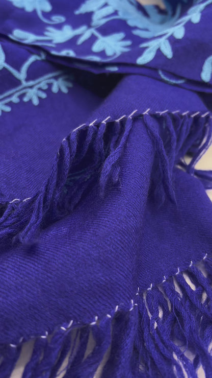 Zila šalle no Kašmīras, Indijas - 100% rokudarbs