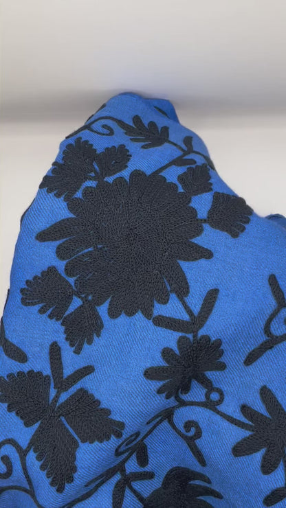 Zila šalle no Kašmīras, Indijas - 100% rokudarbs